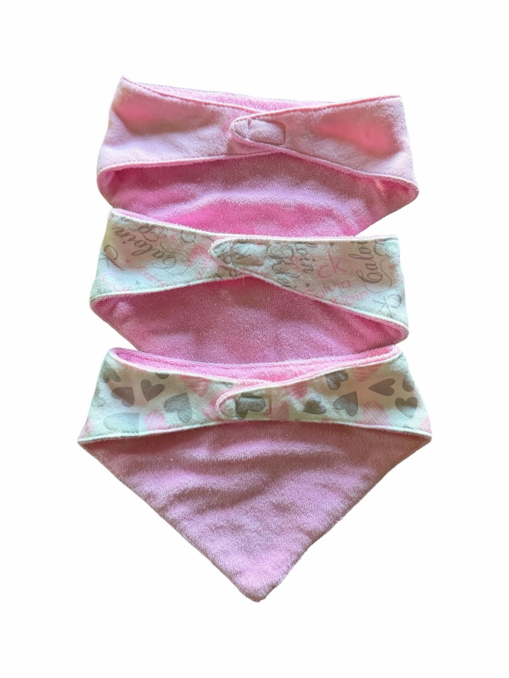 Calvin Klein Set of 3 Pink & White Heart and Script Baby Bandana Bibs - Picture 2 of 2